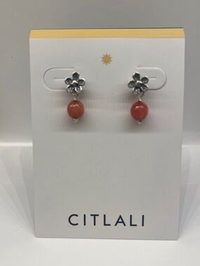Citlali Joyas Pink Floral Mexican Silver Drop Earrings